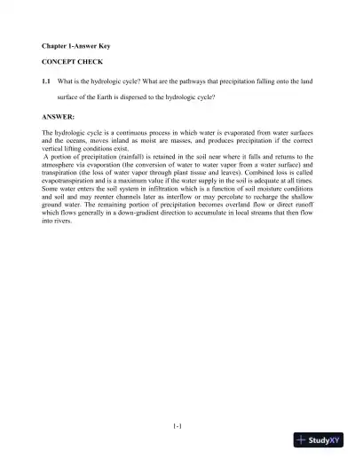 Solution Manual for Hydrology and Floodplain Analysis, 6th Edition - Page 1 preview image