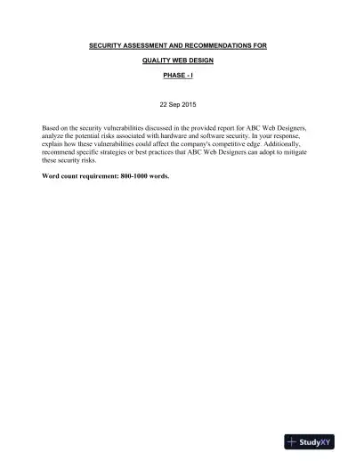 Security Assessment and Recommendations for Quality Web Design Phase - I - Page 1 preview image