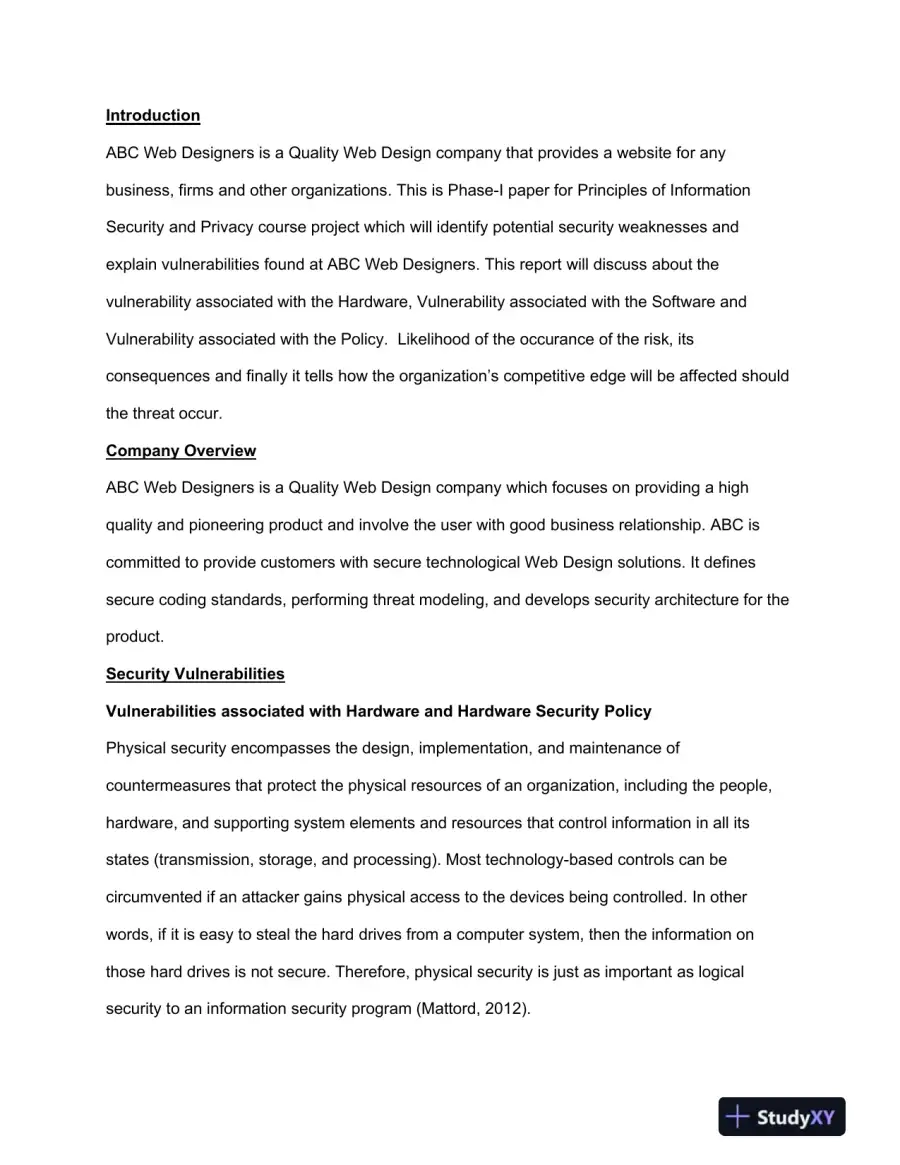 Security Assessment and Recommendations for Quality Web Design Phase - I, page 3