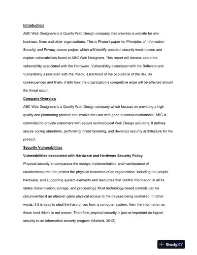 Security Assessment and Recommendations for Quality Web Design Phase - I - Page 3 preview image