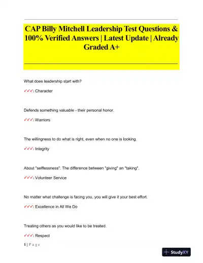 CAP Leadership Practice Exam With Answers (136 Solved Questions) - Page 1 preview image