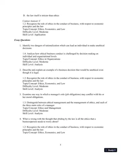 Test Bank For Ethics And The Conduct Of Business 8th Edition Test Bank - Page 8 preview image