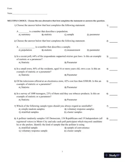 Test Bank For Elementary Statistics, 3rd Edition - Page 1 preview image