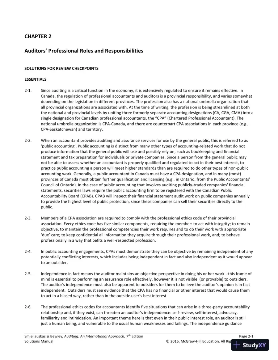 Auditing: An International Approach Seventh Canadian Edition Solution Manual, page 10