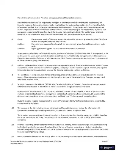 Auditing: An International Approach Seventh Canadian Edition Solution Manual - Page 3 preview image