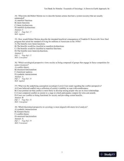 Essentials Of Sociology: A Down-To-Earth Approach, 8th Edition Test Bank - Page 9 preview image