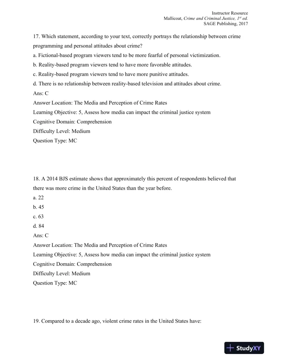 Crime and Criminal Justice: Concepts and Controversies 1st Edition Test Bank, page 10