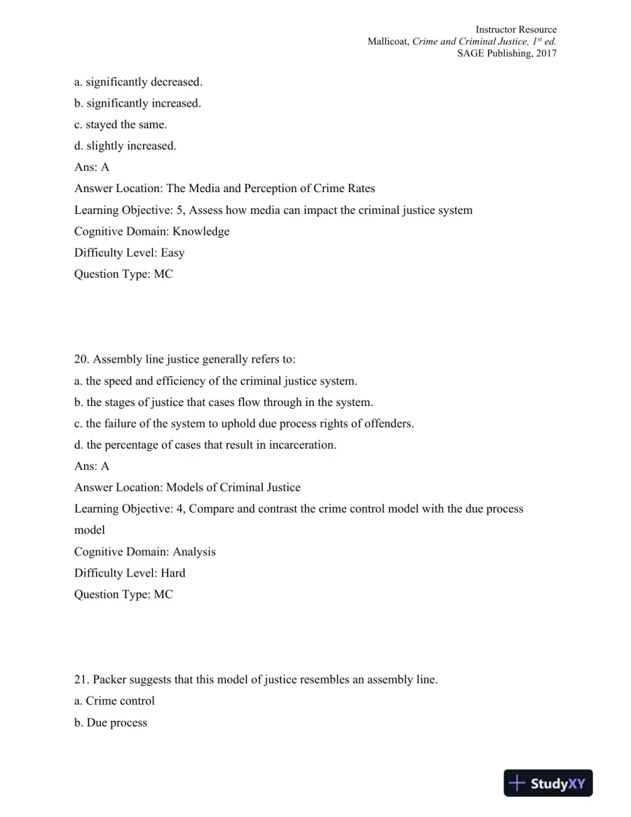 Crime and Criminal Justice: Concepts and Controversies 1st Edition Test Bank, page 11
