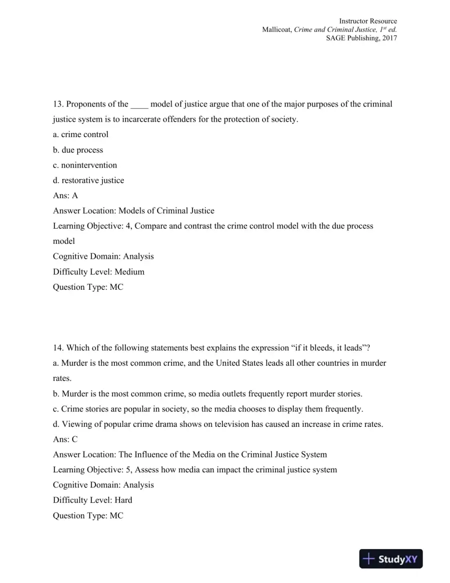 Crime and Criminal Justice: Concepts and Controversies 1st Edition Test Bank, page 8