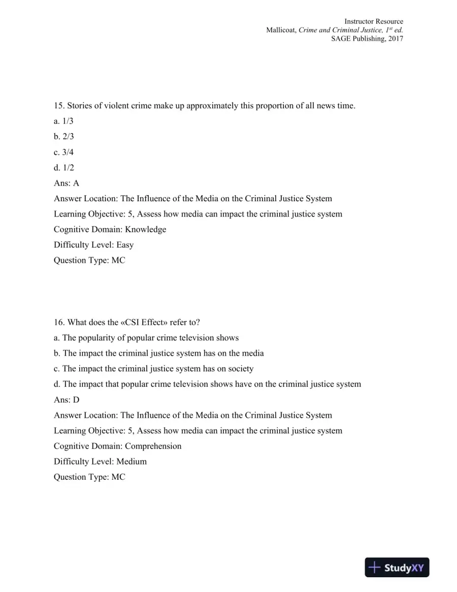 Crime and Criminal Justice: Concepts and Controversies 1st Edition Test Bank, page 9
