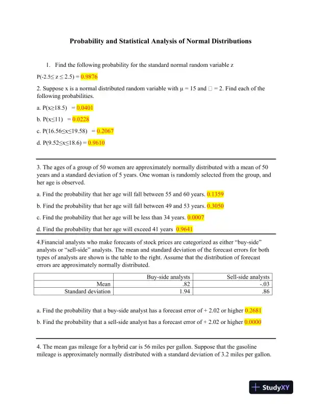 Probability and Statistical Analysis of Normal Distributions - Page 1 preview image