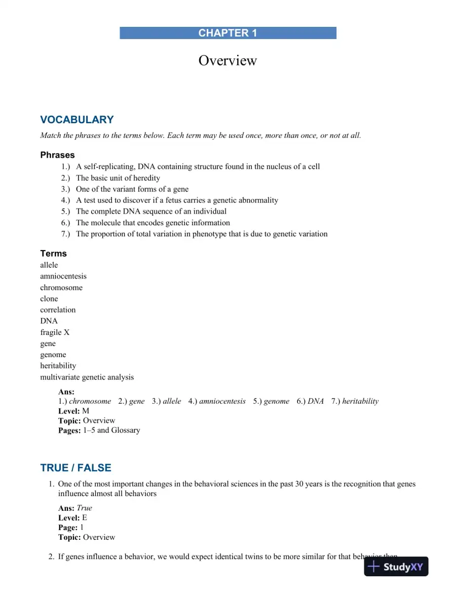 Behavioral Genetics Sixth Edition Test Bank, page 5