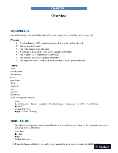 Behavioral Genetics Sixth Edition Test Bank - Page 5 preview image