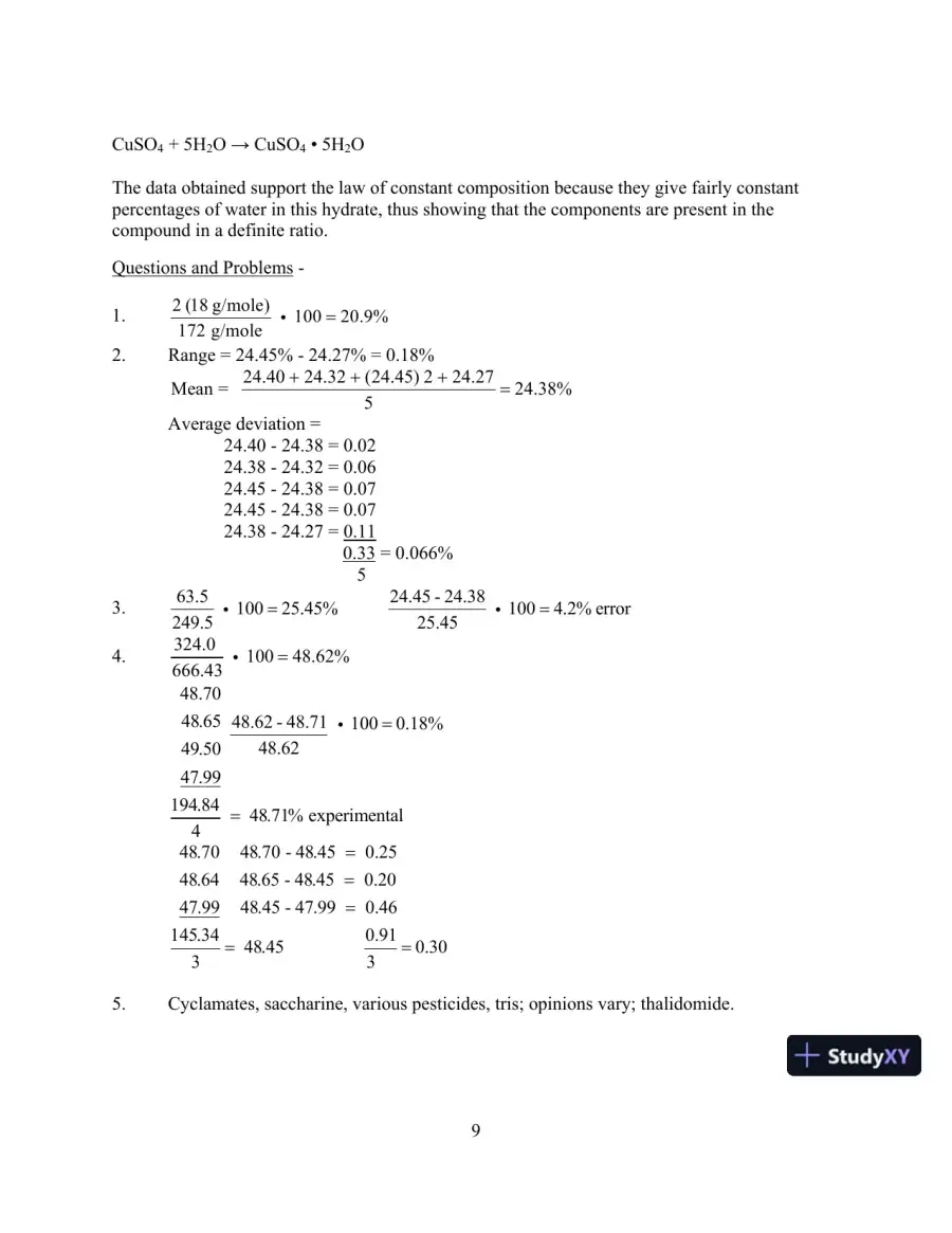 Chemistry And Life In The Laboratory: Experiments, 6th Edition Solution Manual, page 10