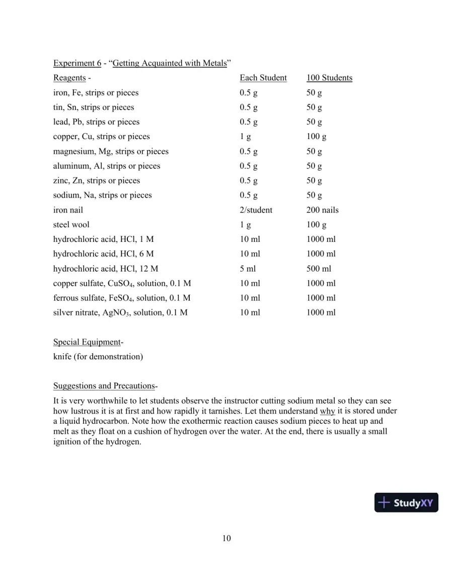 Chemistry And Life In The Laboratory: Experiments, 6th Edition Solution Manual, page 11