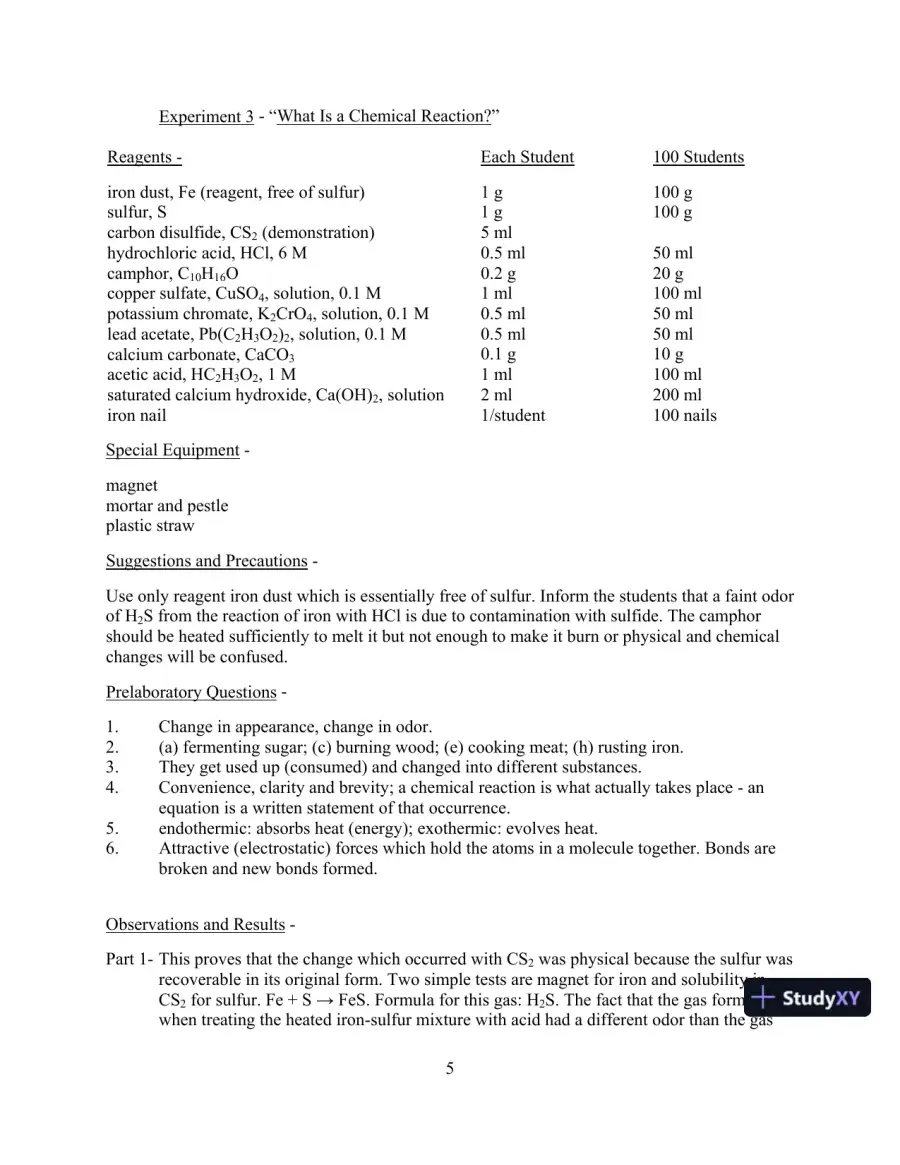 Chemistry And Life In The Laboratory: Experiments, 6th Edition Solution Manual, page 6