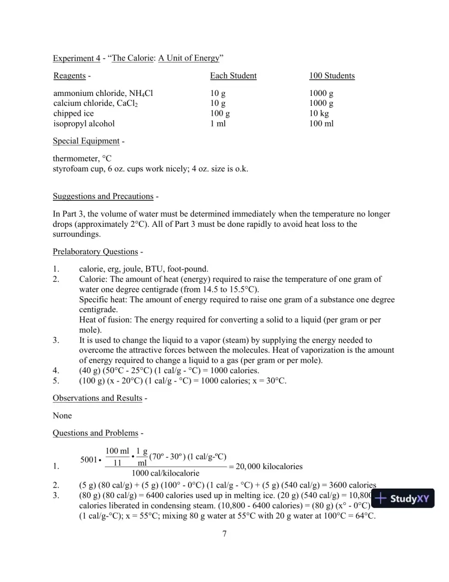 Chemistry And Life In The Laboratory: Experiments, 6th Edition Solution Manual, page 8