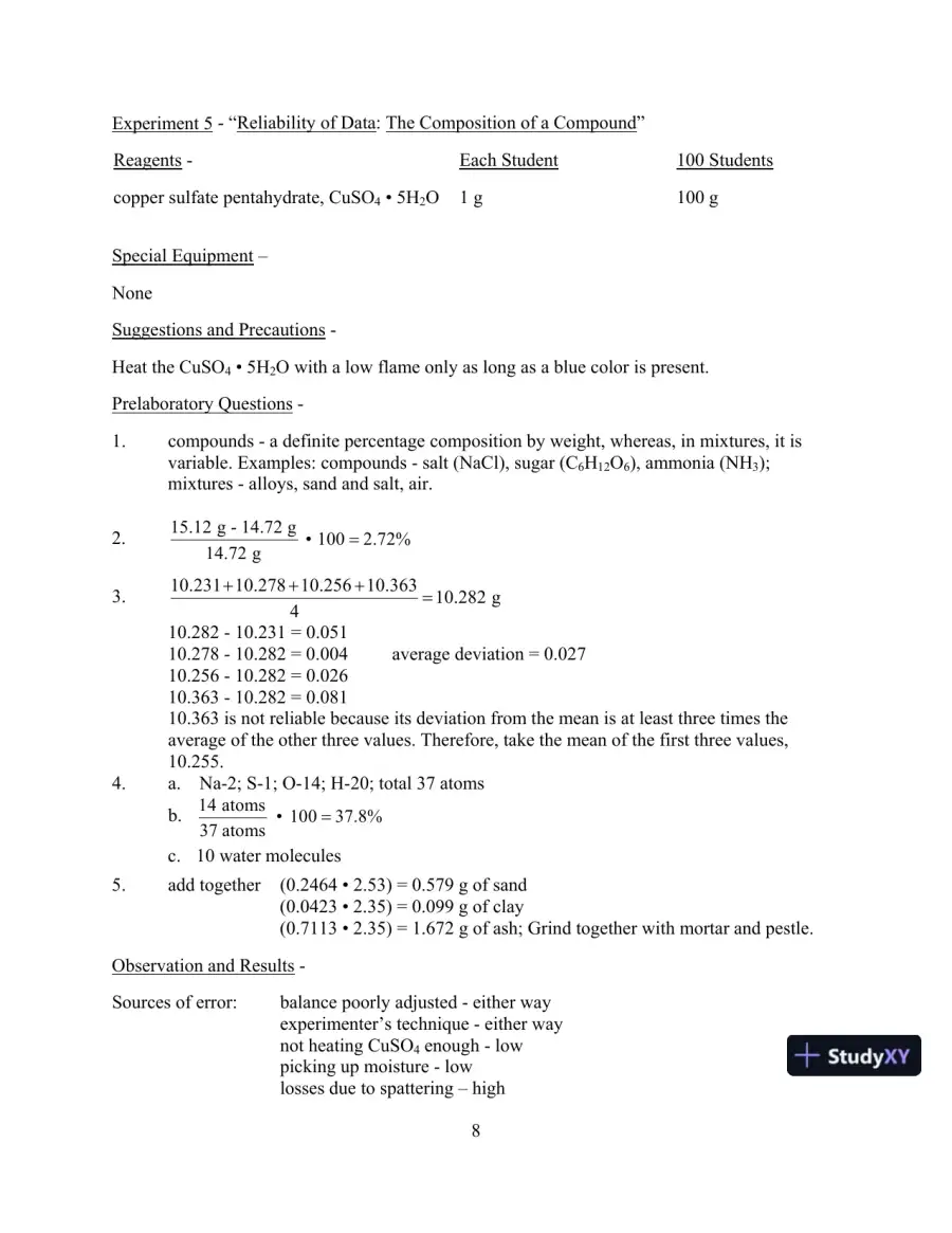 Chemistry And Life In The Laboratory: Experiments, 6th Edition Solution Manual, page 9