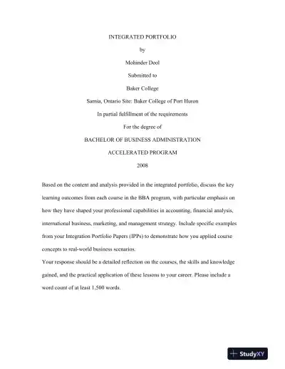 INTEGRATED PORTFOLIO: BACHELOR OF BUSINESS ADMINISTRATION Baker College - Page 1 preview image
