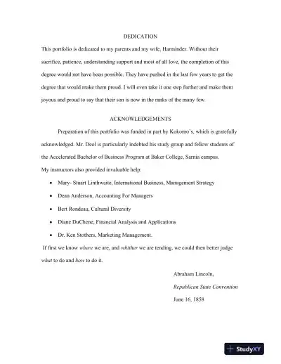 INTEGRATED PORTFOLIO: BACHELOR OF BUSINESS ADMINISTRATION Baker College - Page 3 preview image