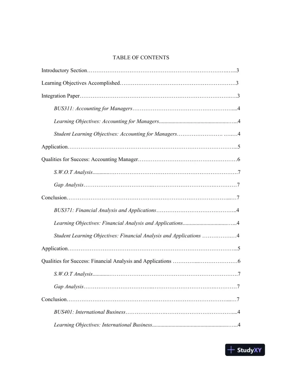 INTEGRATED PORTFOLIO: BACHELOR OF BUSINESS ADMINISTRATION Baker College, page 4