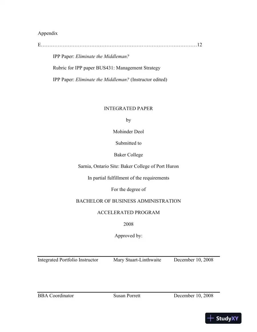 INTEGRATED PORTFOLIO: BACHELOR OF BUSINESS ADMINISTRATION Baker College, page 7