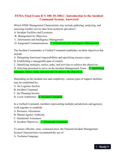 FEMA Management Final Exam With Answers (25 Solved Questions) - Page 1 preview image