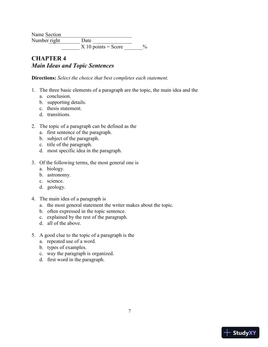 Test Bank for In Harmony: Reading and Writing , 3rd Edition, page 12