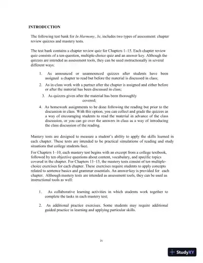 Test Bank for In Harmony: Reading and Writing , 3rd Edition - Page 4 preview image