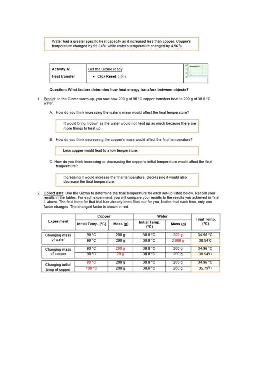 H Gizmos Worksheet CalorimetryLab, page 2