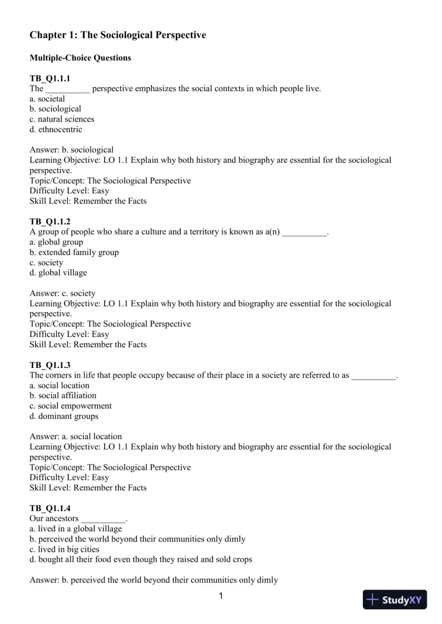Test Bank for Revel for Sociology, 14th Edition, page 4