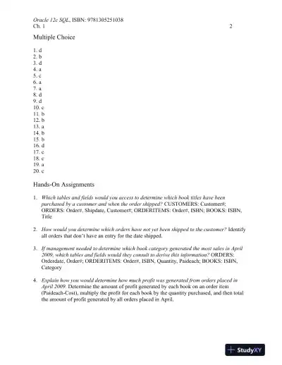 Solution Manual For Oracle 12c: SQL, 3rd Edition - Page 3 preview image