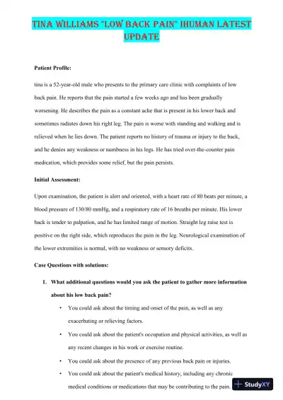 2023 IHUMAN Clinical Analysis Case Study With Answers (8 Solved Questions) - Page 1 preview image