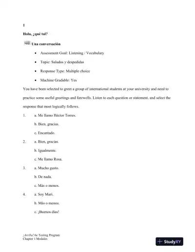 Test Bank for �Arriba!: Comunicaci�n y cultura, 6th Edition - Page 1 preview image