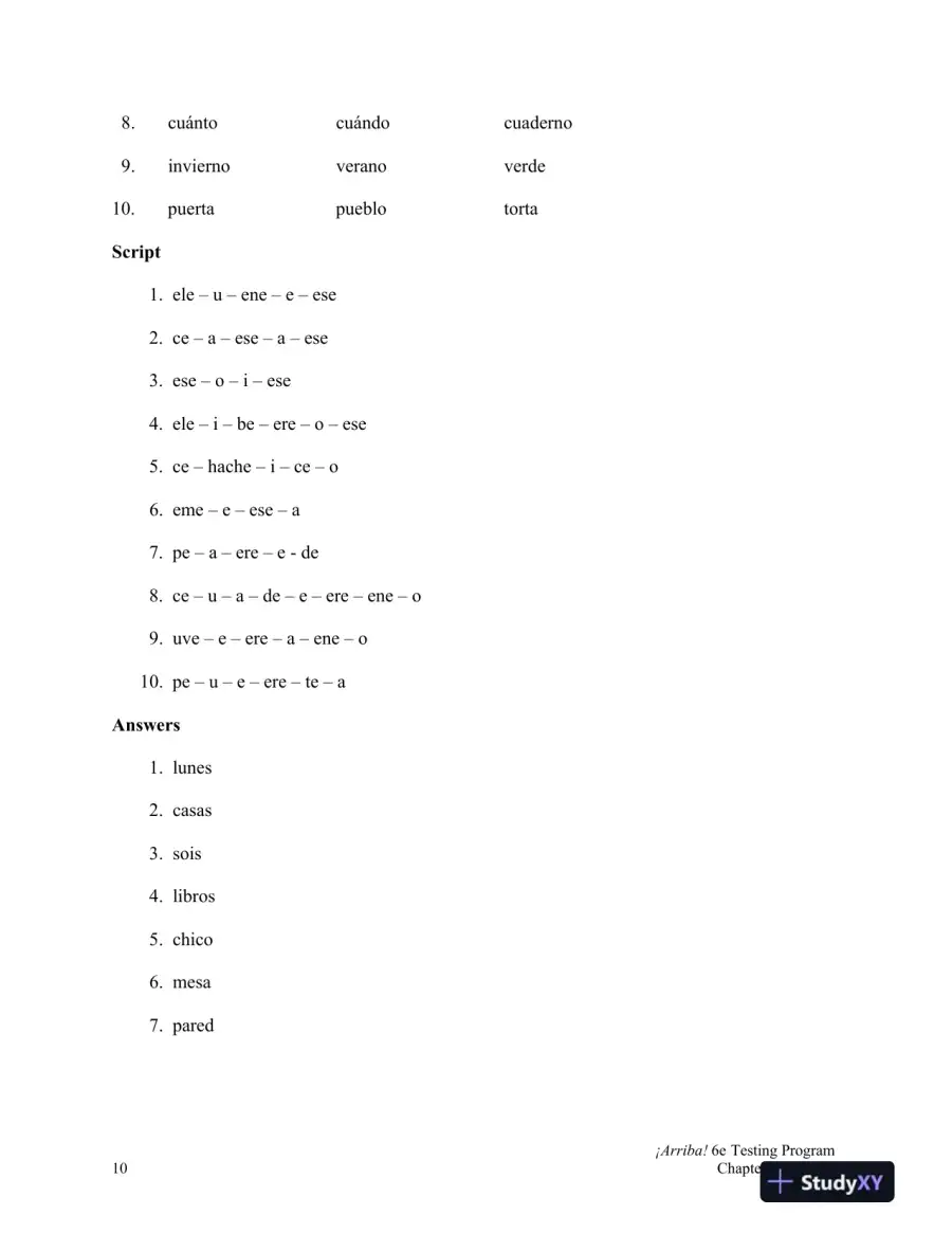 Test Bank for �Arriba!: Comunicaci�n y cultura, 6th Edition, page 11