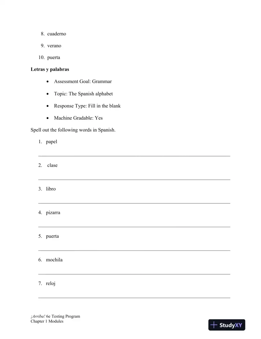 Test Bank for �Arriba!: Comunicaci�n y cultura, 6th Edition, page 12