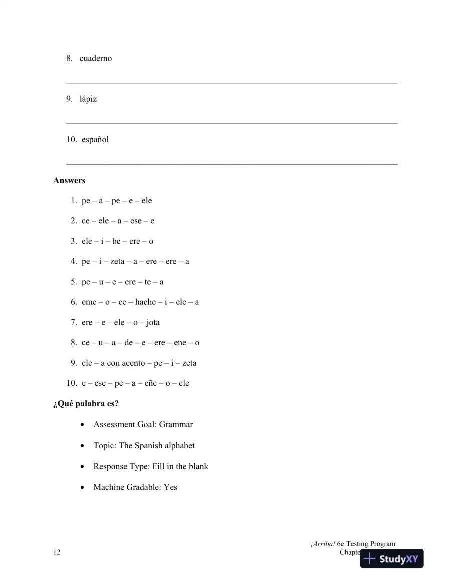 Test Bank for �Arriba!: Comunicaci�n y cultura, 6th Edition, page 13