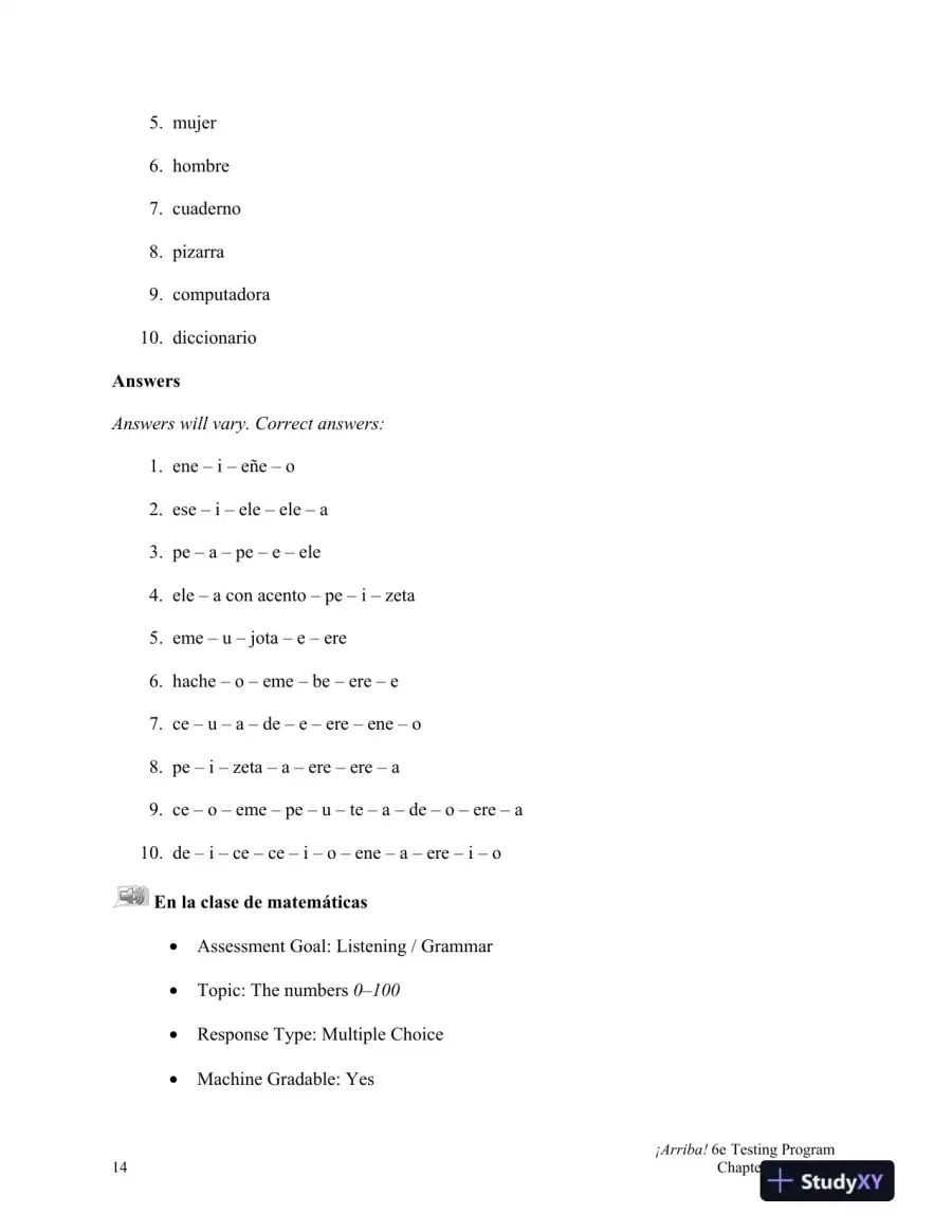 Test Bank for �Arriba!: Comunicaci�n y cultura, 6th Edition, page 15