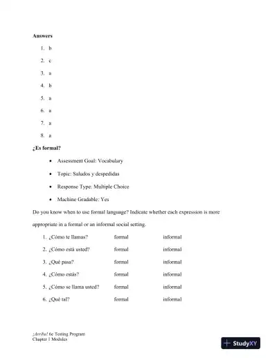 Test Bank for �Arriba!: Comunicaci�n y cultura, 6th Edition - Page 4 preview image