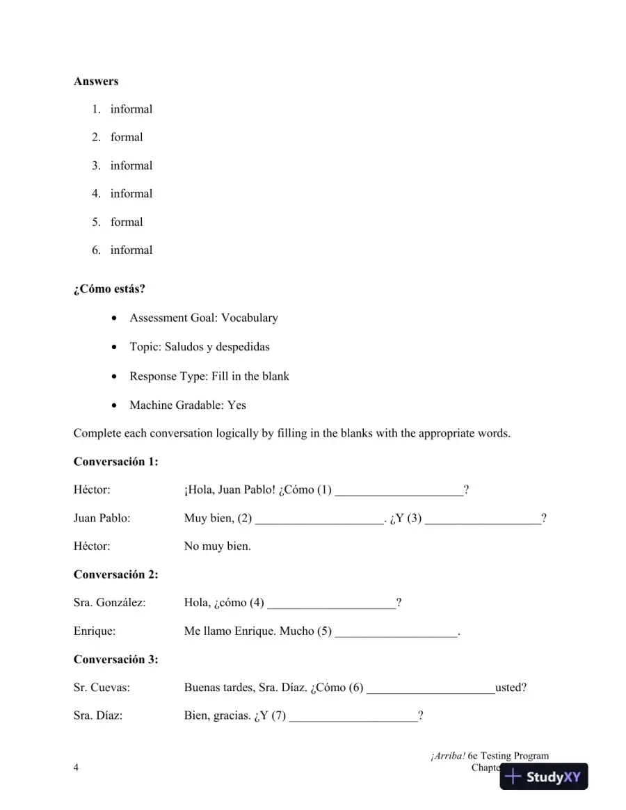 Test Bank for �Arriba!: Comunicaci�n y cultura, 6th Edition, page 5