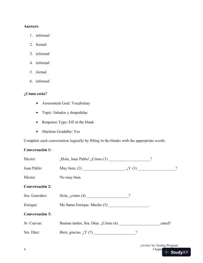 Test Bank for �Arriba!: Comunicaci�n y cultura, 6th Edition - Page 5 preview image