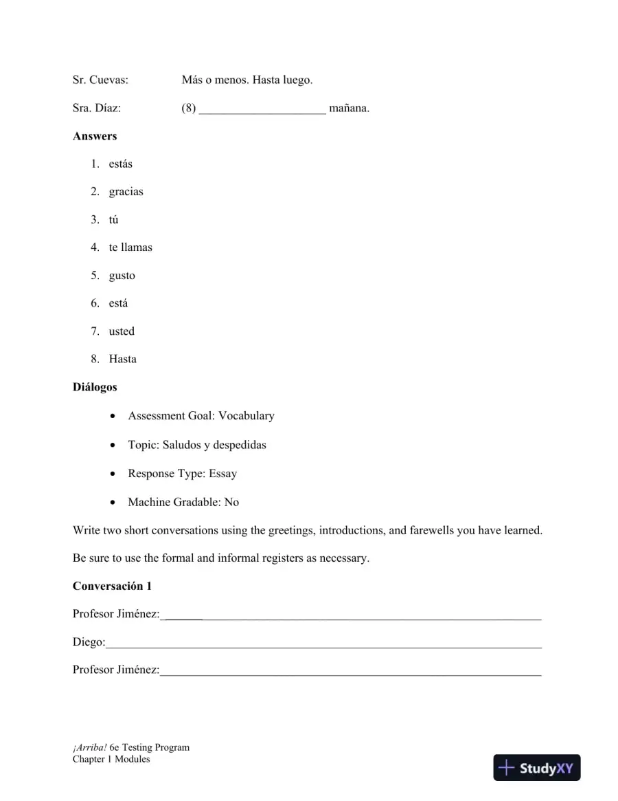 Test Bank for �Arriba!: Comunicaci�n y cultura, 6th Edition, page 6