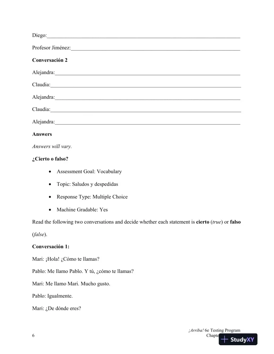 Test Bank for �Arriba!: Comunicaci�n y cultura, 6th Edition, page 7