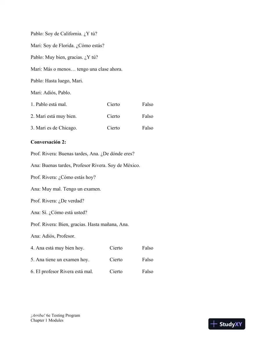 Test Bank for �Arriba!: Comunicaci�n y cultura, 6th Edition, page 8