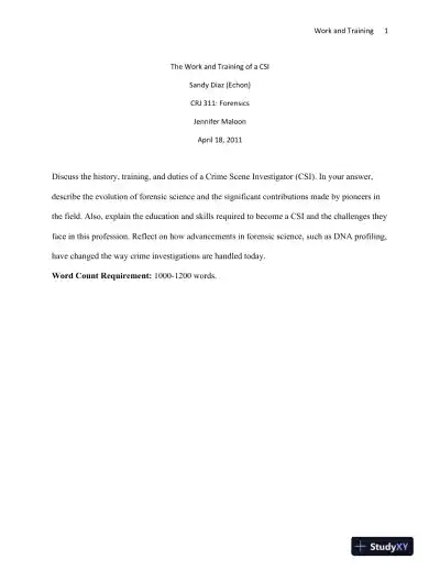 CRJ 311: Forensics The Work and Training of a CSI - Page 1 preview image