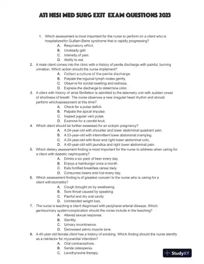 2023 HESI Medical Surgical Exit Exam With Answers (116 Solved Questions) - Page 1 preview image
