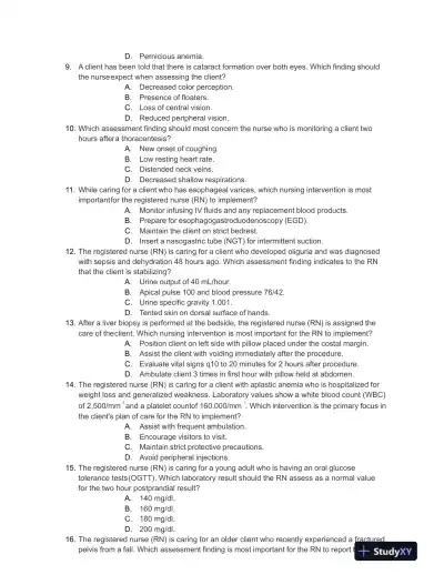 2023 HESI Medical Surgical Exit Exam With Answers (116 Solved Questions) - Page 3 preview image