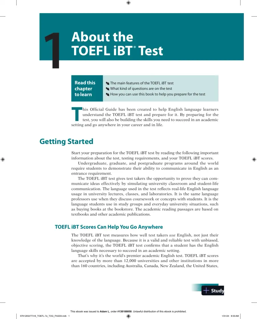 The Official Guide to the TOEFL iBT Test, Seventh Edition (2024), page 15