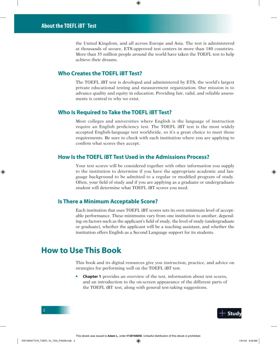 The Official Guide to the TOEFL iBT Test, Seventh Edition (2024), page 16