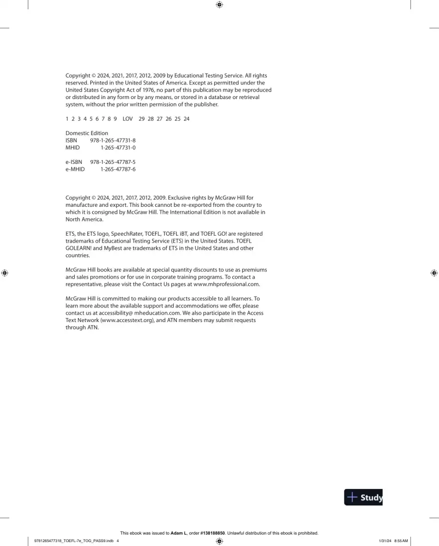 The Official Guide to the TOEFL iBT Test, Seventh Edition (2024), page 8